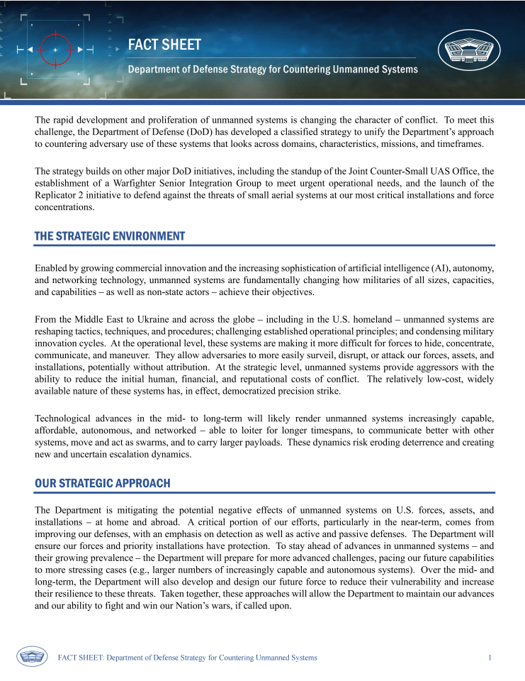 美国国防部对抗无人系统战略（非机密）