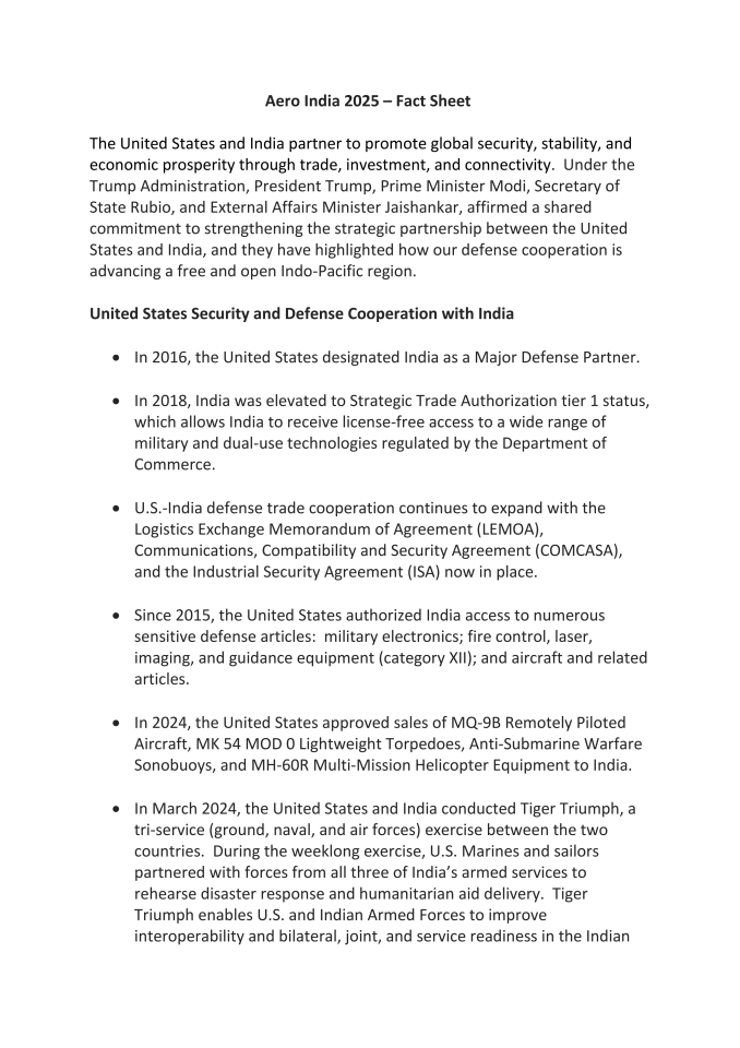 2025印度航展事实简报：美印防务合作与战略协同