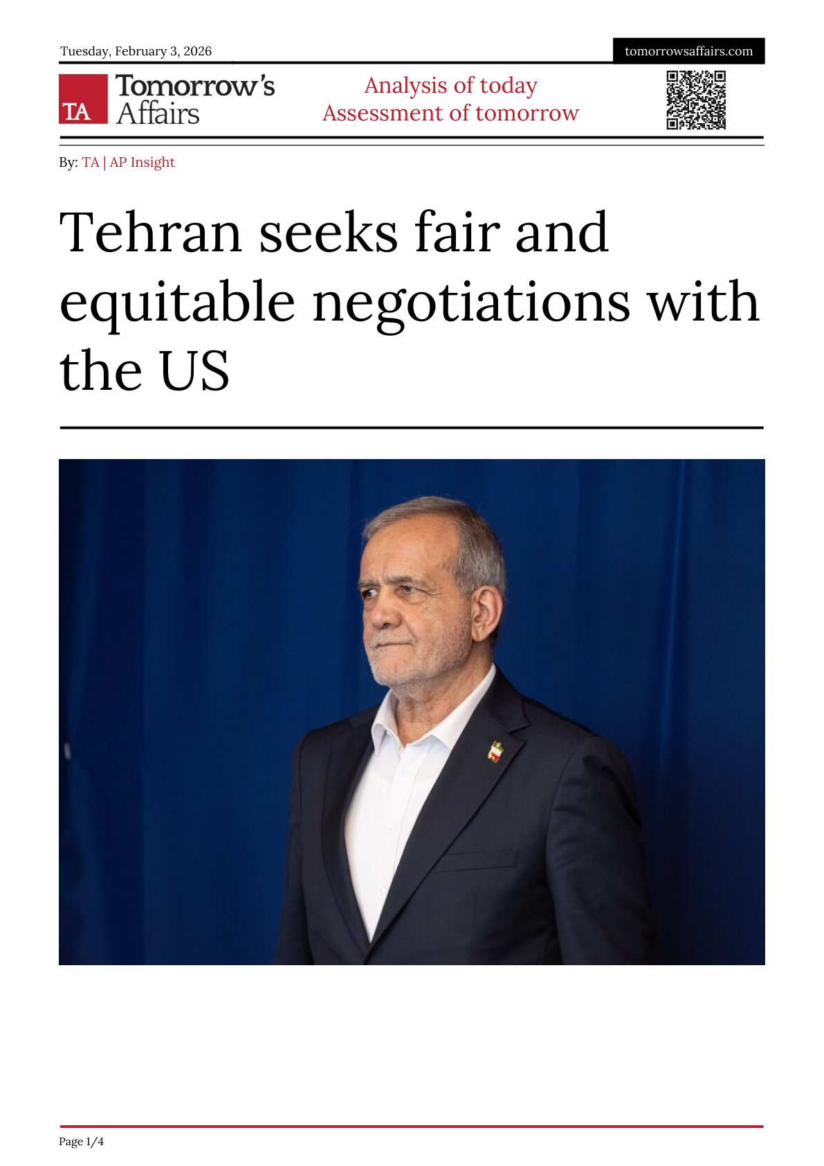 德黑兰寻求与美国进行公平公正的谈判