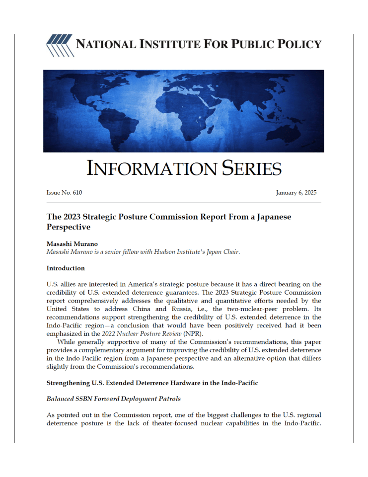 2023年战略态势委员会报告：从日本视角看美国应对俄中核威慑的挑战与策略