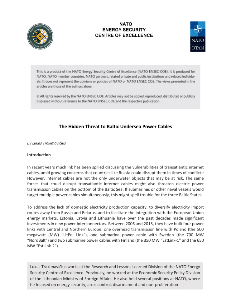 波罗的海海底电力电缆的隐藏威胁