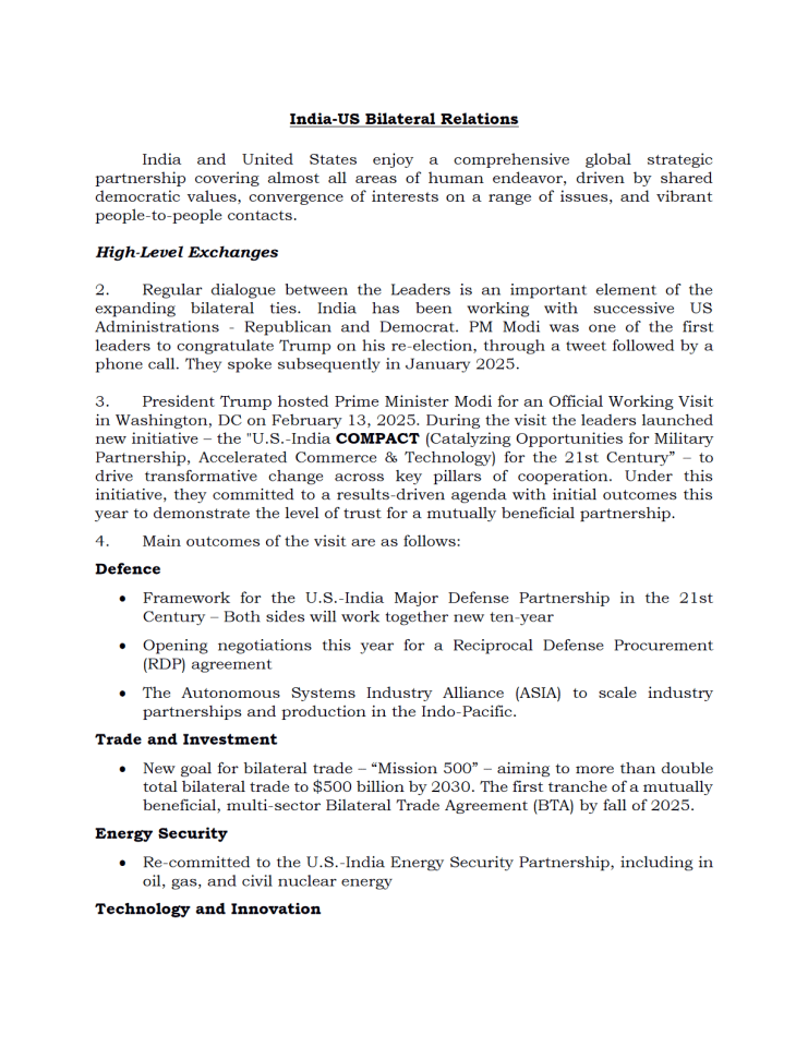 印度与美国双边关系及防务合作概览