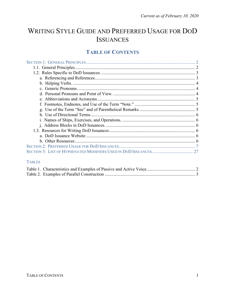 美国国防部文件写作风格指南与首选用法