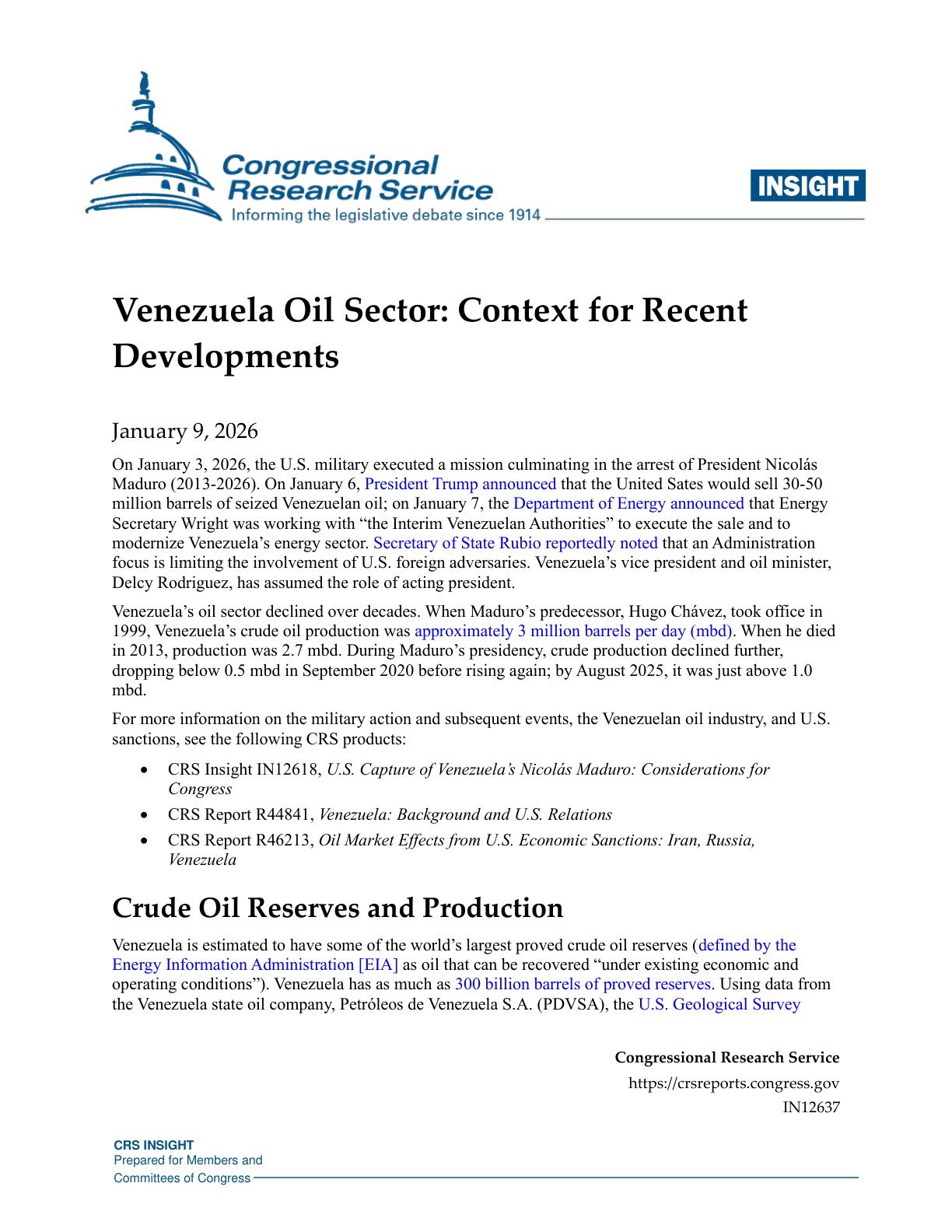 委内瑞拉石油行业：近期事态发展的背景