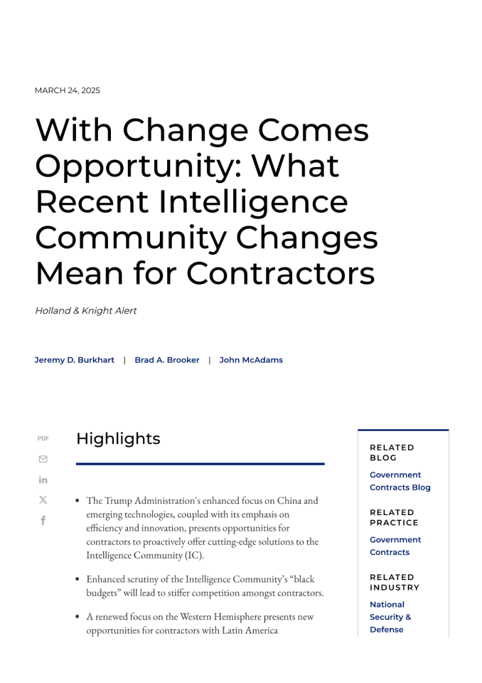 变革带来机遇：美国情报界近期变化对承包商意味着什么