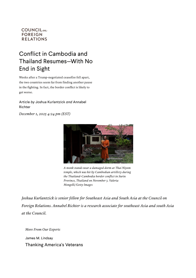 柬埔寨和泰国冲突再度升级——看不到尽头