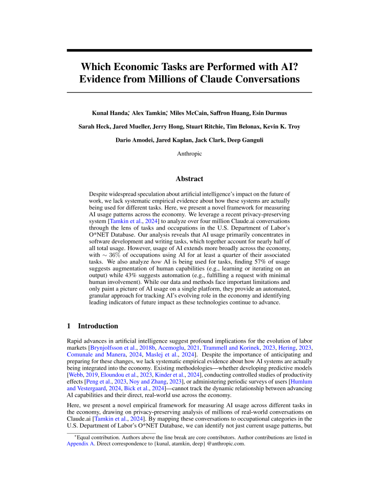 人工智能正在执行哪些经济任务？——基于数百万Claude对话的实证分析