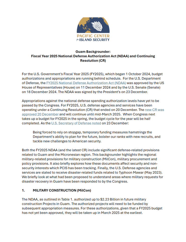 2025财年国防授权法案及关岛背景资料