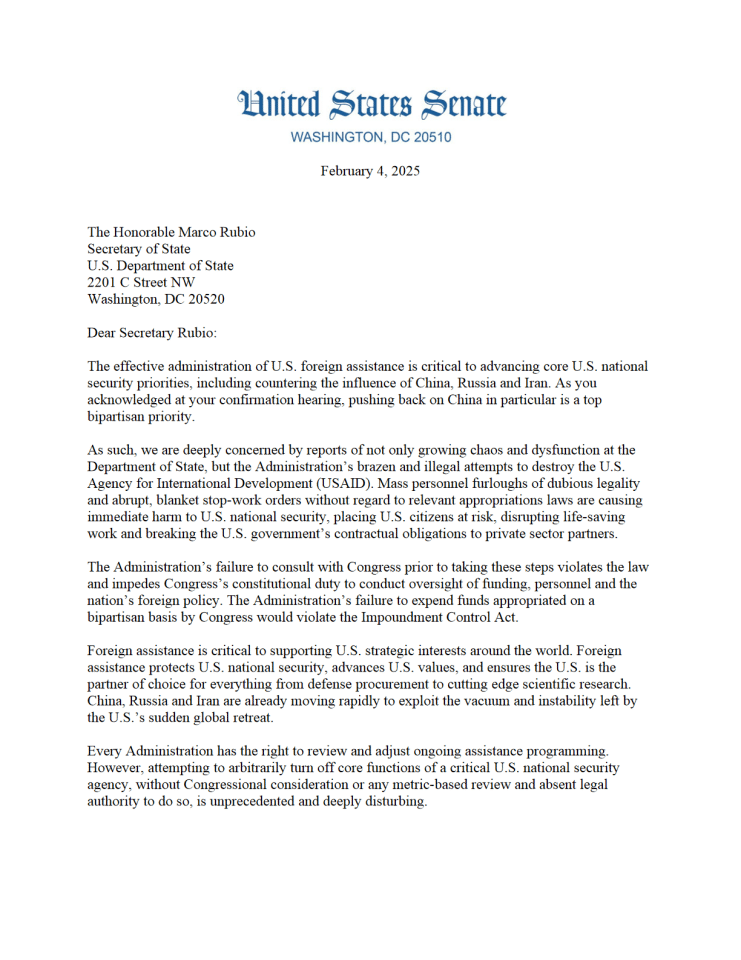 给鲁比奥的一封信：对美国国际开发署混乱与失职的担忧
