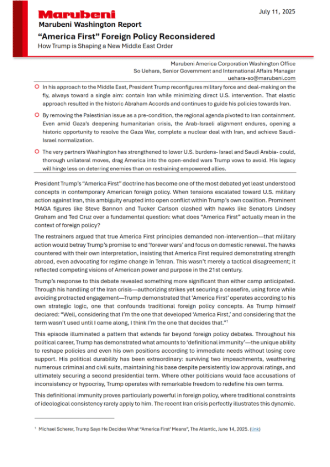 丸红华盛顿报告：特朗普中东战略与伊朗政策分析