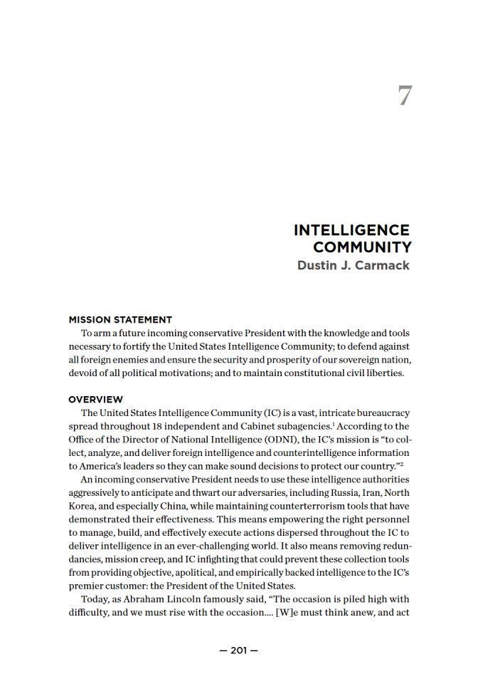 美国情报界：为未来上任的保守派总统提供情报支持