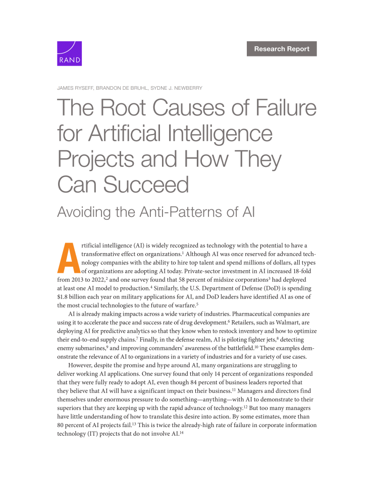 人工智能项目失败的根本原因及其成功路径——规避AI反模式