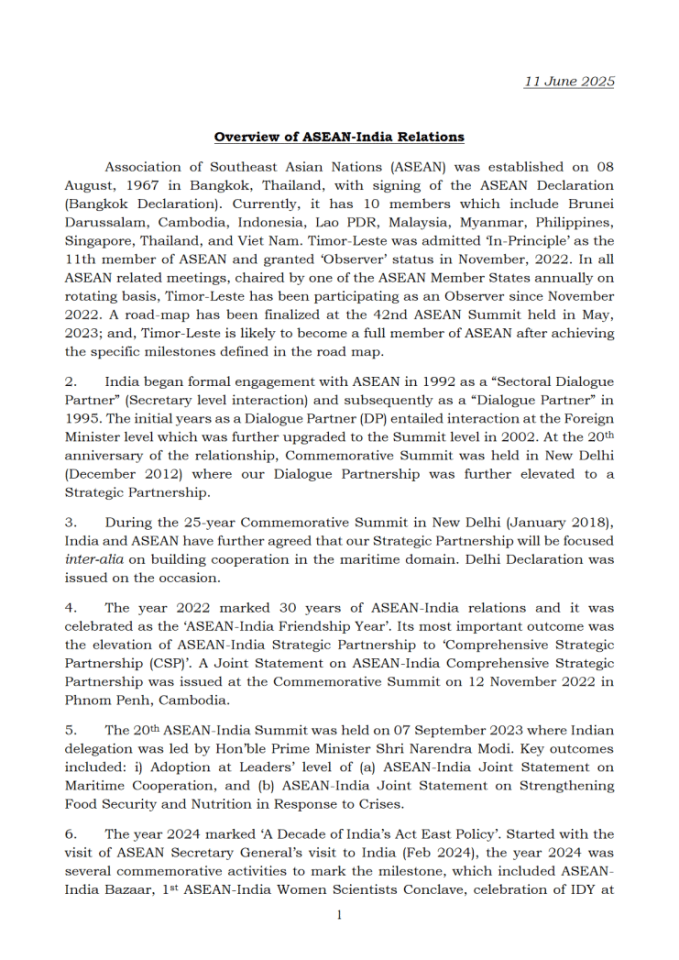 东盟与印度关系深化与合作成果