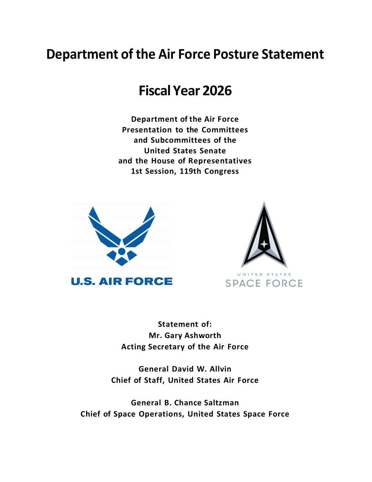 美国空军部态势声明：2026财年
