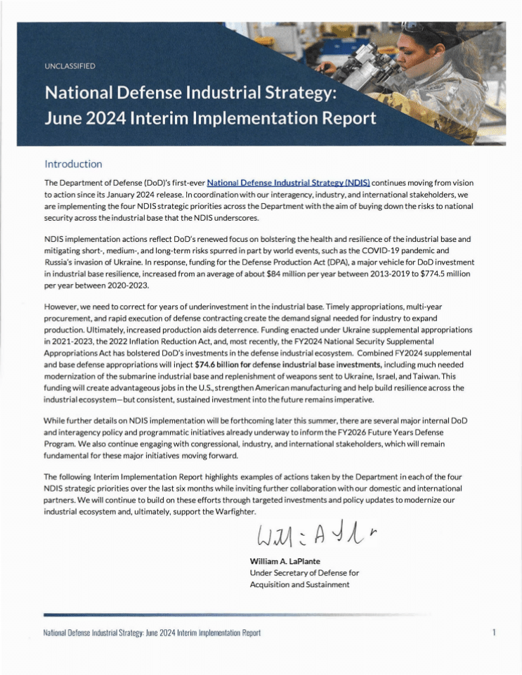 国防工业战略：2024年6月中期实施报告