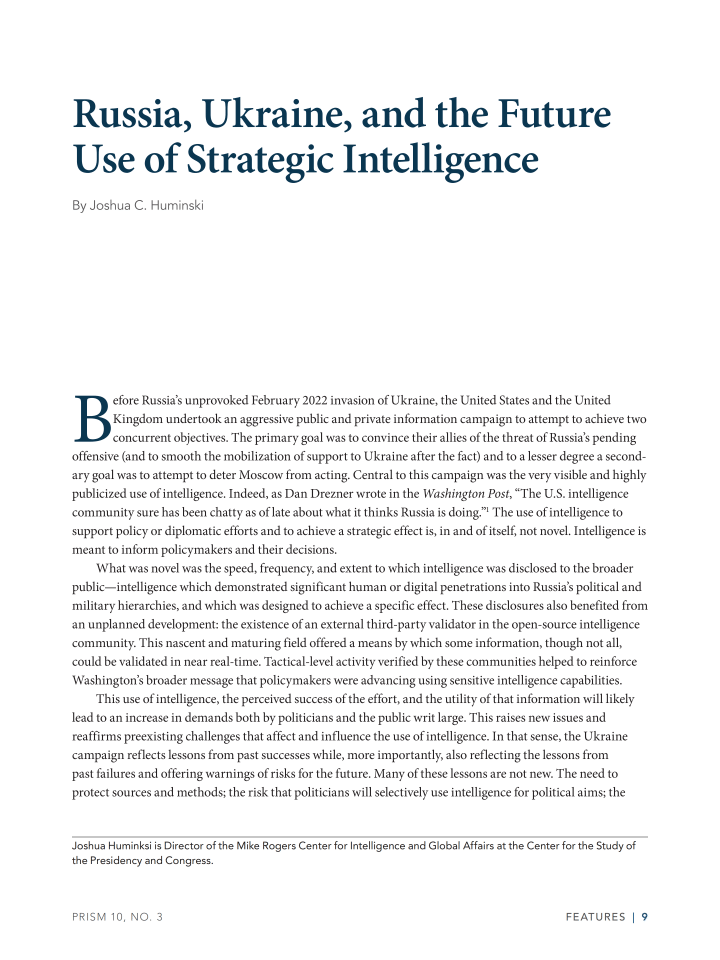 俄罗斯、乌克兰与战略情报的未来运用