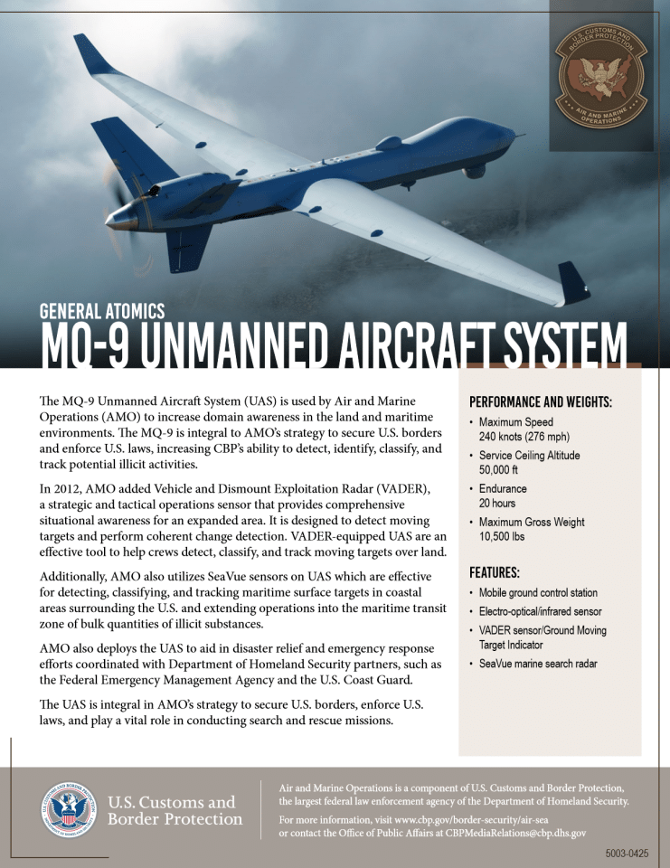 CBP（美国海关与边境保护局）：MQ-9无人机系统应用与边境安全保障