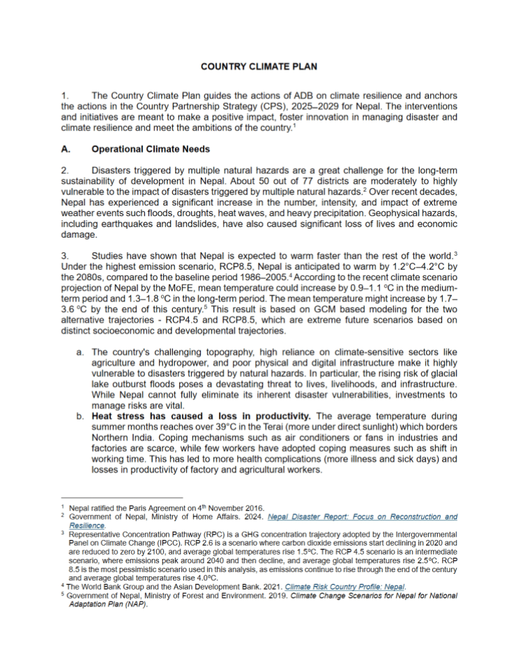 尼泊尔政府、森林和环境部：国家气候变化情景与适应计划（2025-2029年）