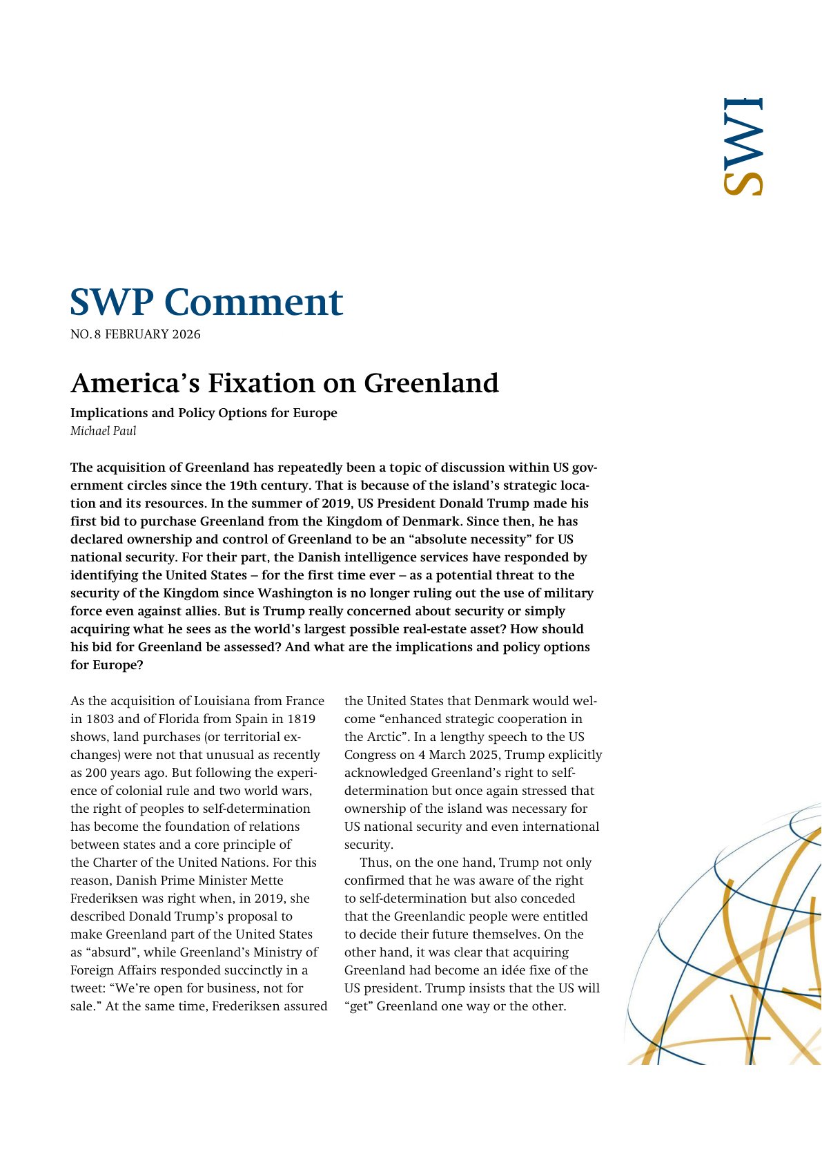 美国对格陵兰的执念：对欧洲的影响与政策选项