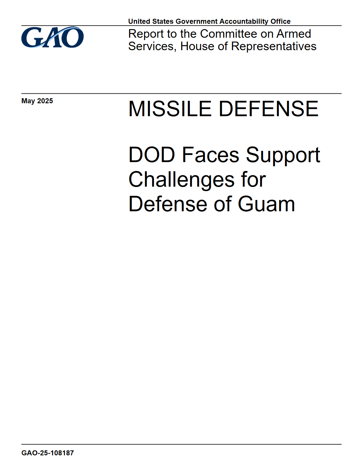 导弹防御：美国防部在关岛防御方面面临支持与协调挑战