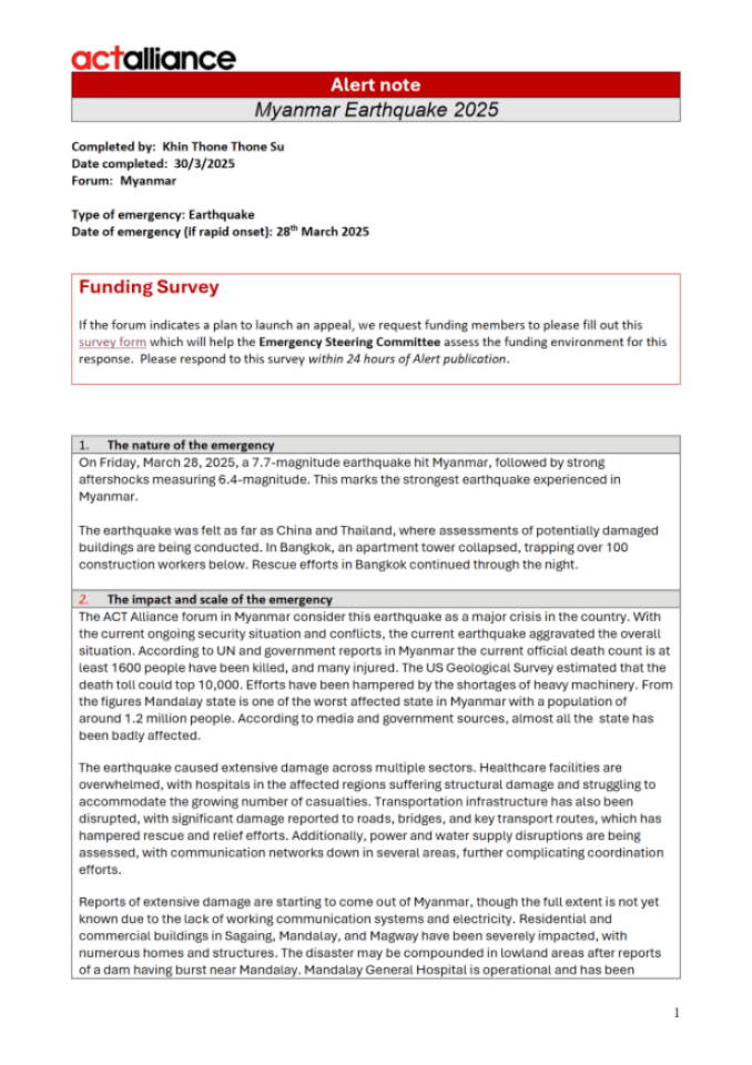 2025年缅甸地震紧急情况总结报告