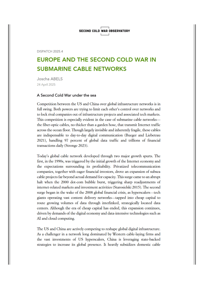 欧洲与海底电缆网络中的第二次冷战