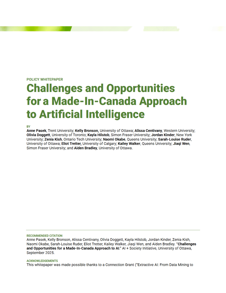 《挑战与机遇：加拿大本土化人工智能发展路径》政策白皮书