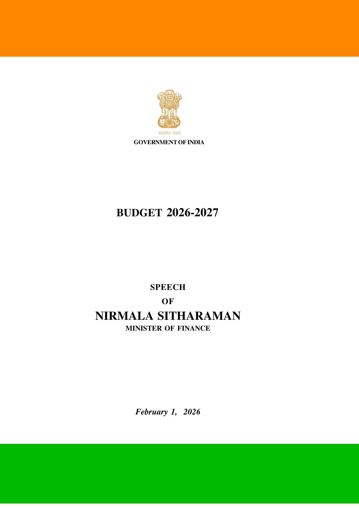 印度政府2026-2027财年预算案演讲