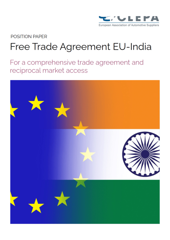 欧洲汽车零部件与环境政策框架协议（CLEPA）：欧盟-印度自由贸易协定争取全面贸易协定和互惠市场准入