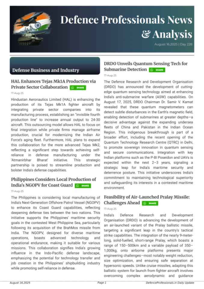 DefenceProfessionals：印度国防与工业动态