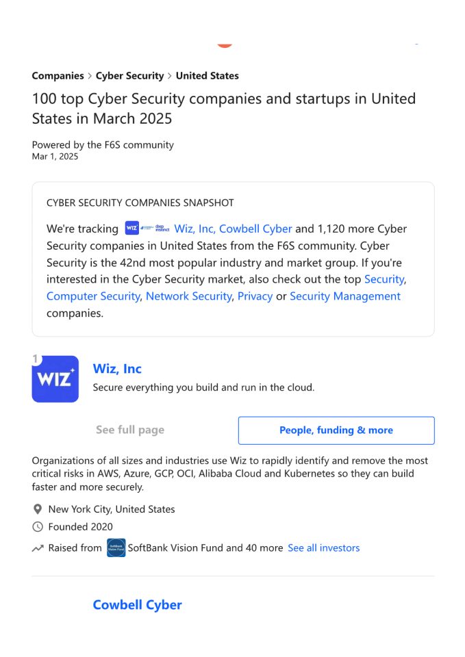 2025年3月美国100家顶级网络安全公司和初创公司清单