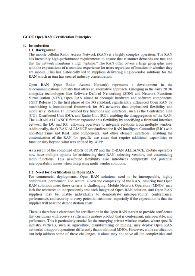 GCOT开放式RAN认证原则