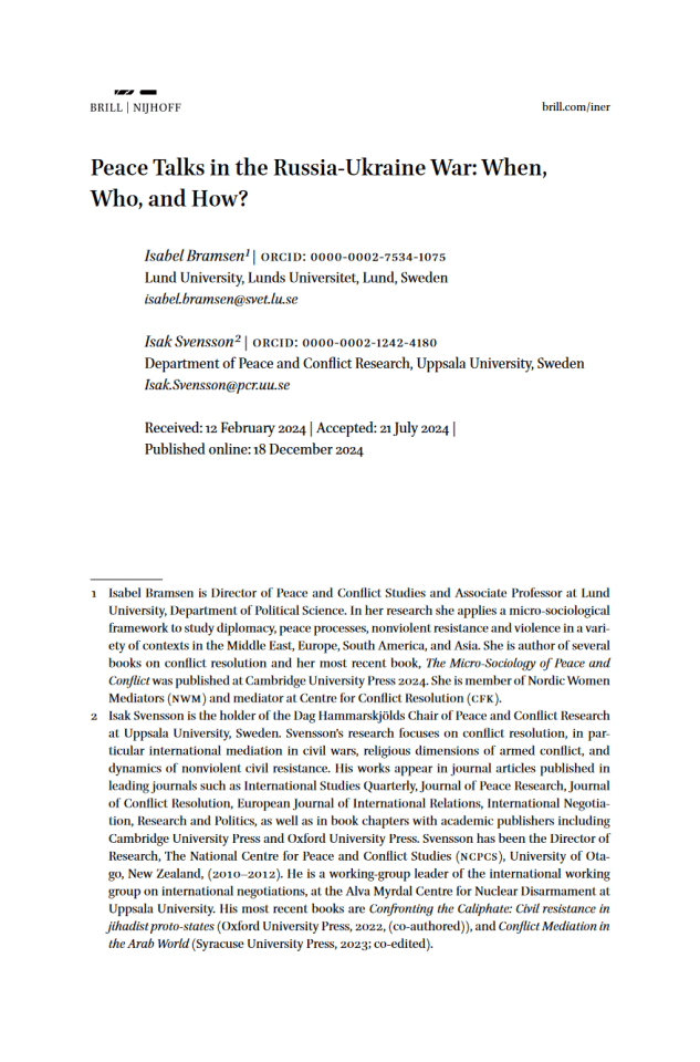 俄乌战争和平谈判：何时、谁、如何？