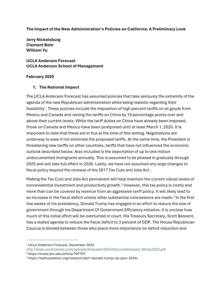 新政府政策对加州的影响：初步分析