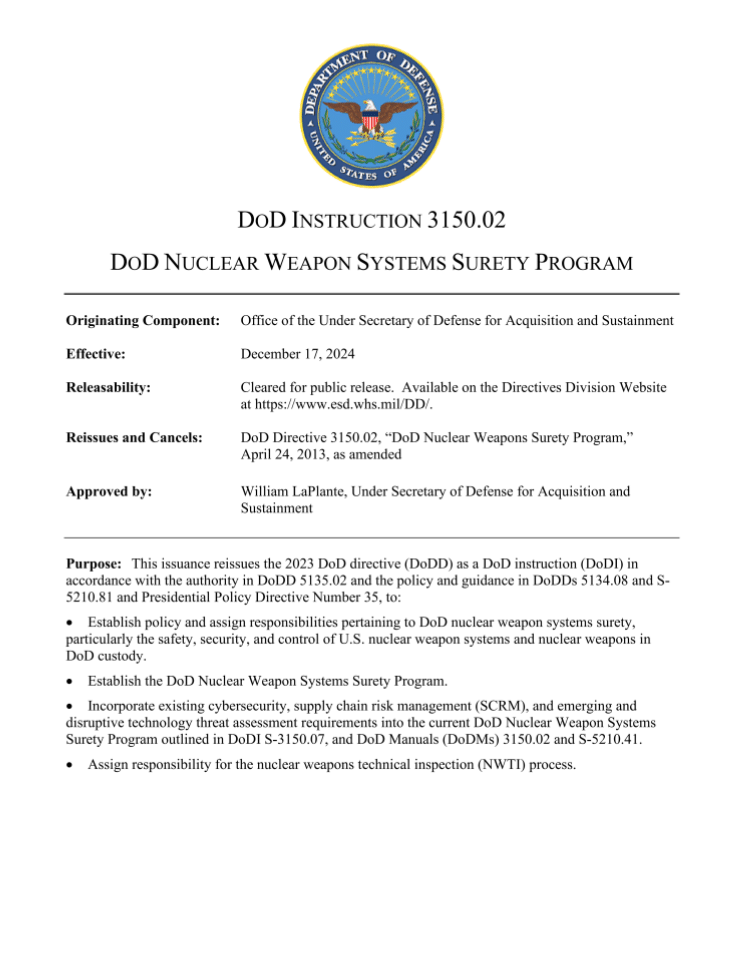 美国国防部核武器系统保证计划（2024）