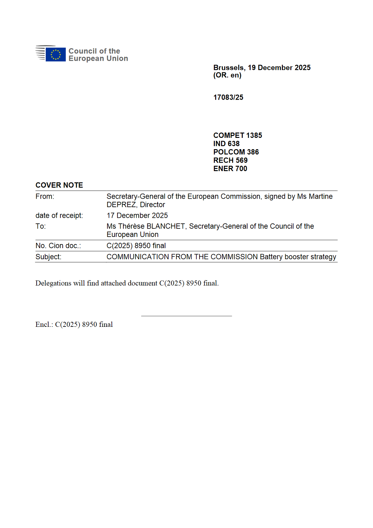 欧盟委员会：电池增压战略通告