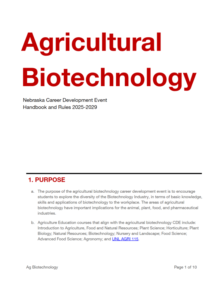 内布拉斯加州农业生物技术职业发展活动手册与规则（2025-2029）