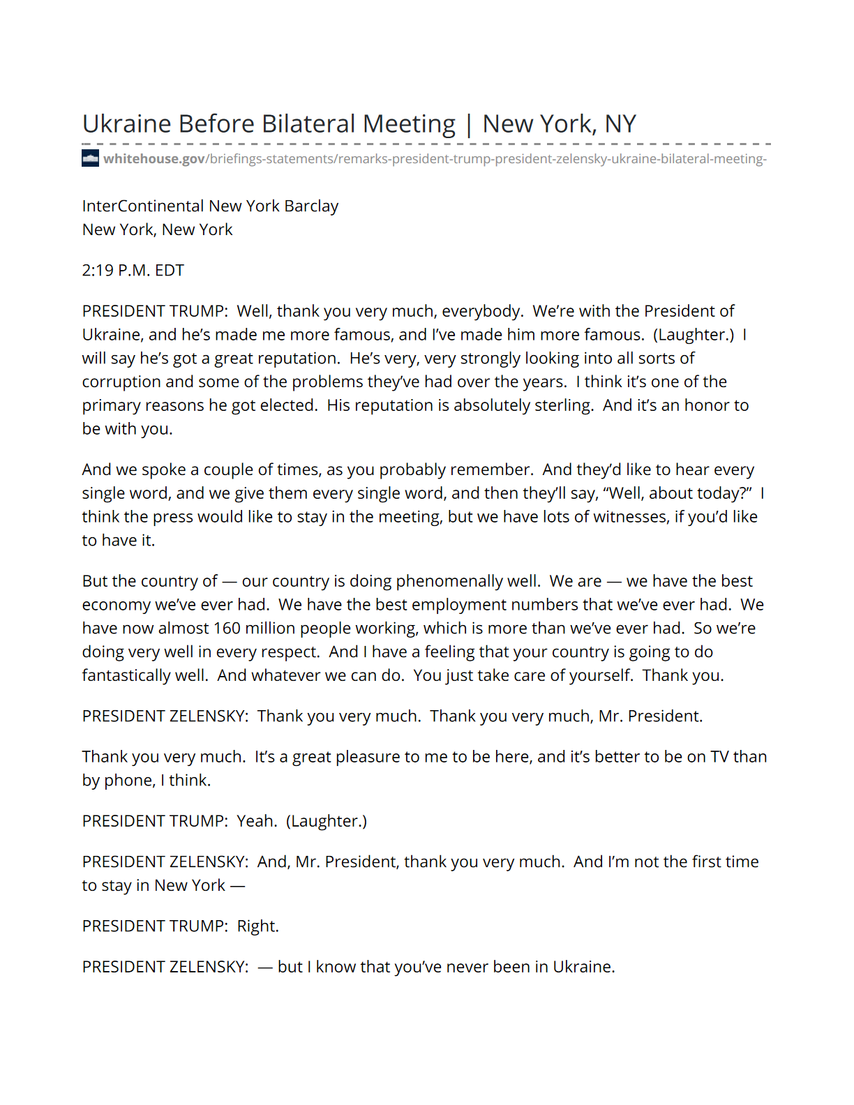 特朗普与泽连斯基双边会晤纪要：经济、安全与合作议题