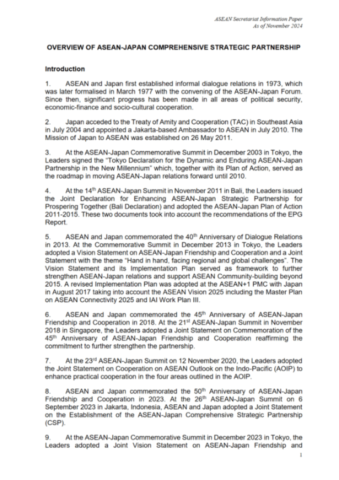 东盟-日本全面战略伙伴关系概览（2024）