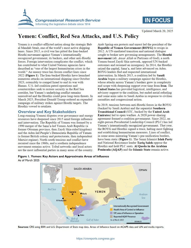 也门：冲突、红海袭击与美国政策