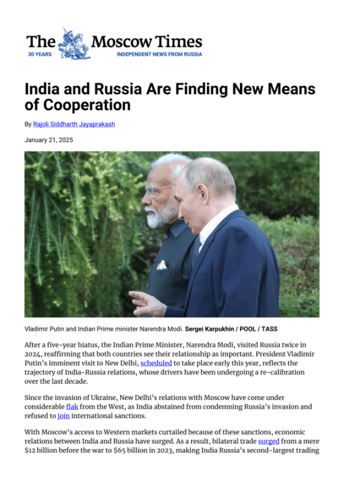 印度与俄罗斯：探寻新型合作路径