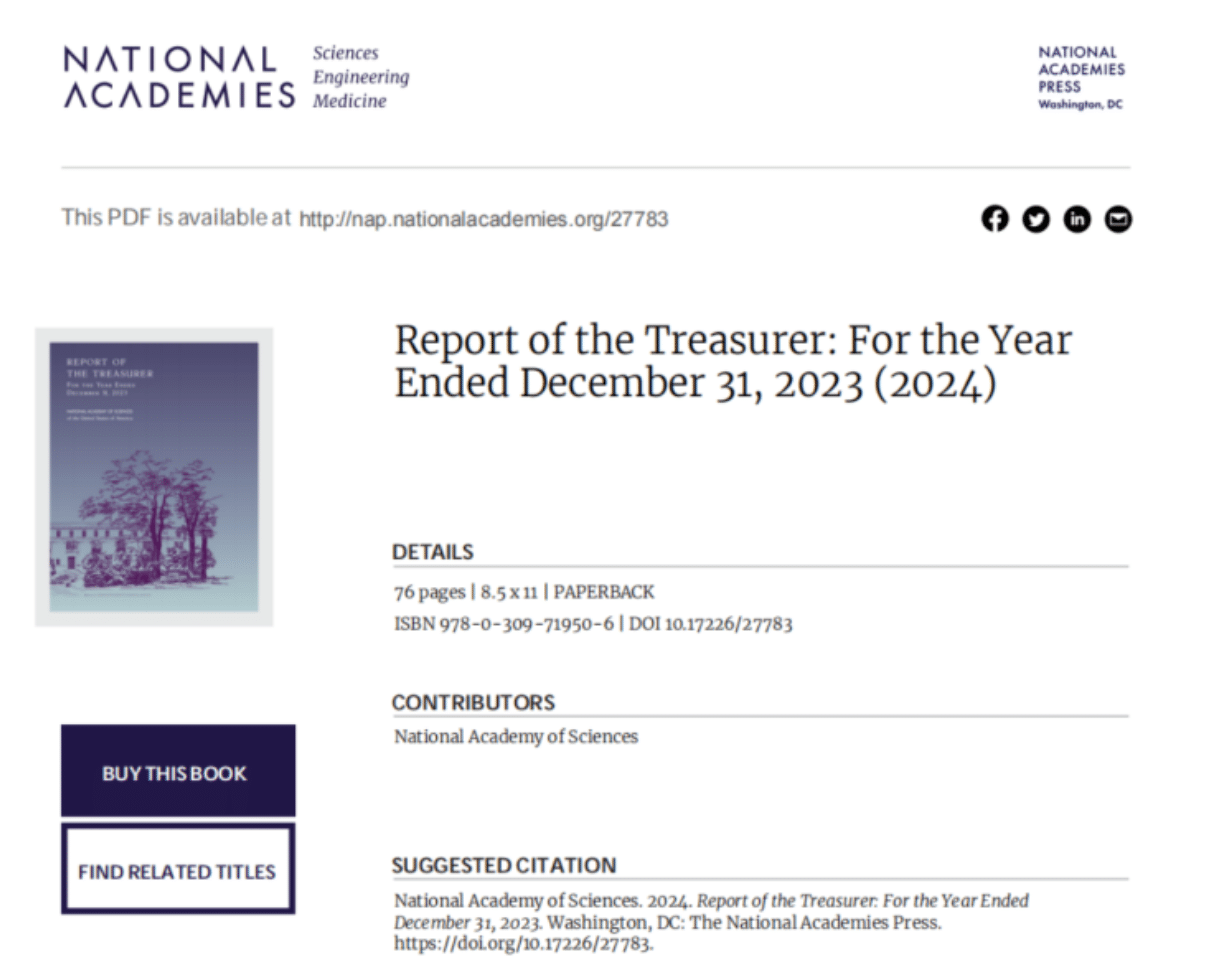 美国国家科学院2023年度财务报告（截至2023年12月31日）